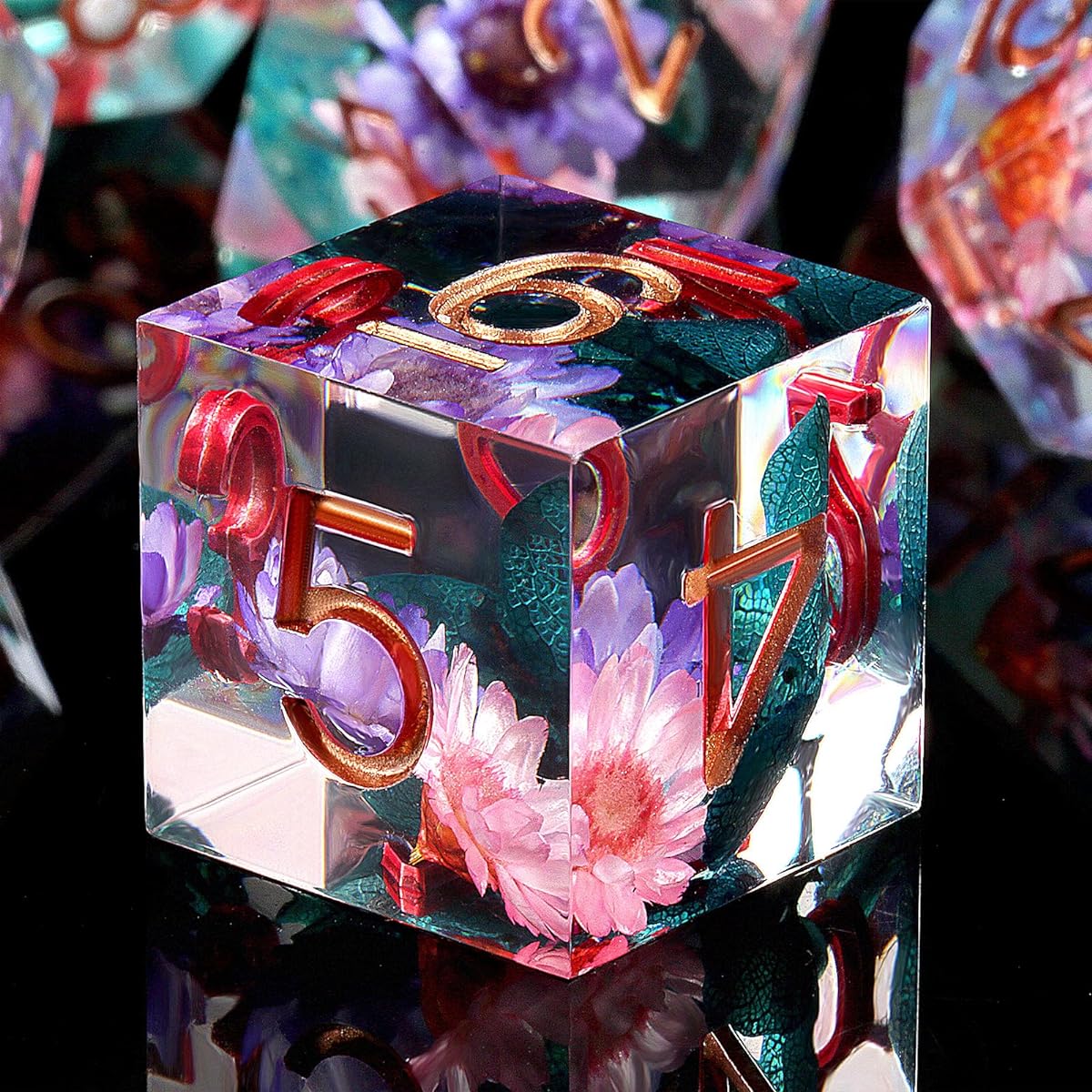 DND Dice DNDND Handmade Sharp Edge 7 Piece Dice with Gift Case for D&D Dungeons & Dragons Game (Flower)