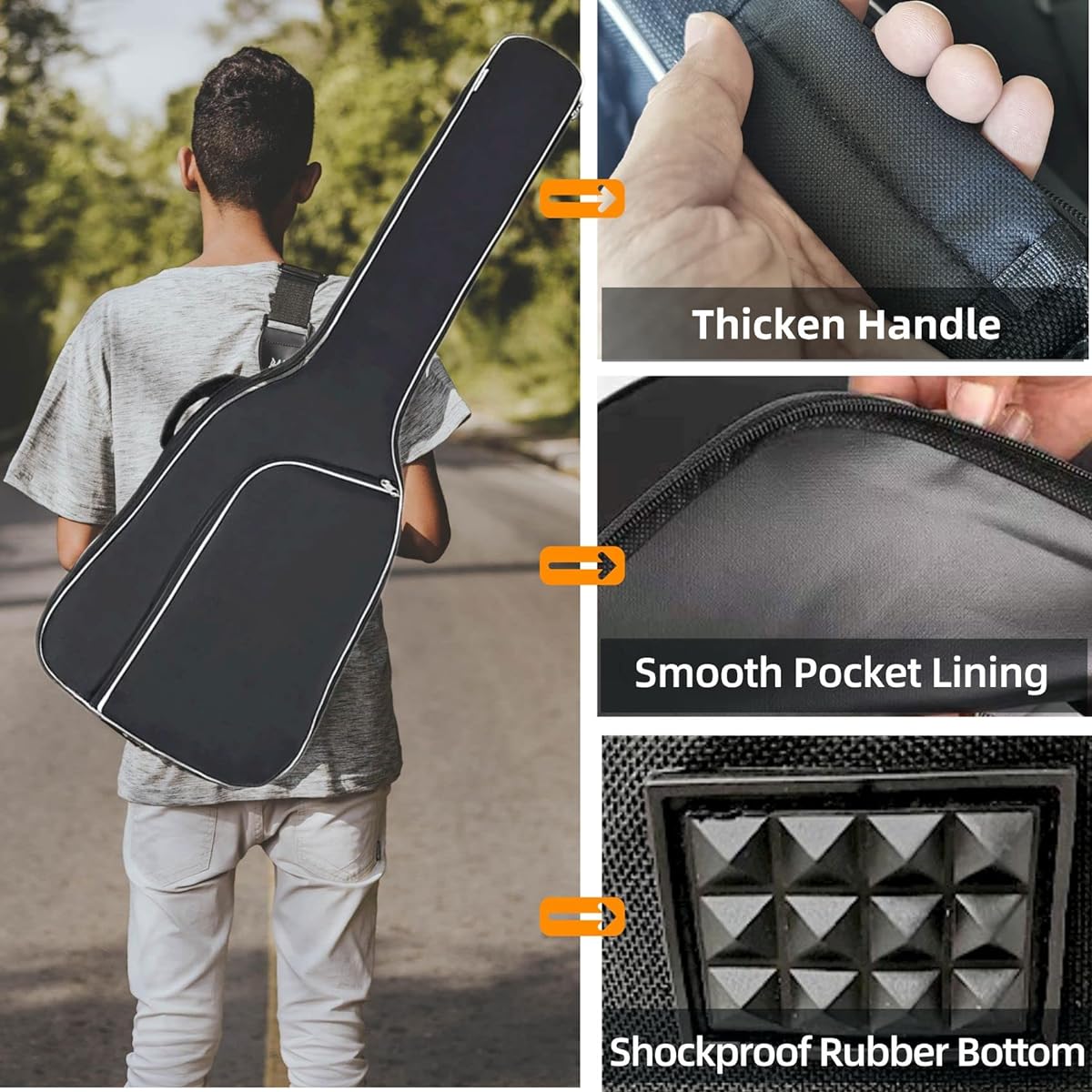 GIGKOUKI Bass Guitar Bag Gig Bag 0.35 Inch Backpack Padded Soft Case Padded Black Electric Bass Case with Back Hanger Loop and Neck Strap, Black///White, Classic