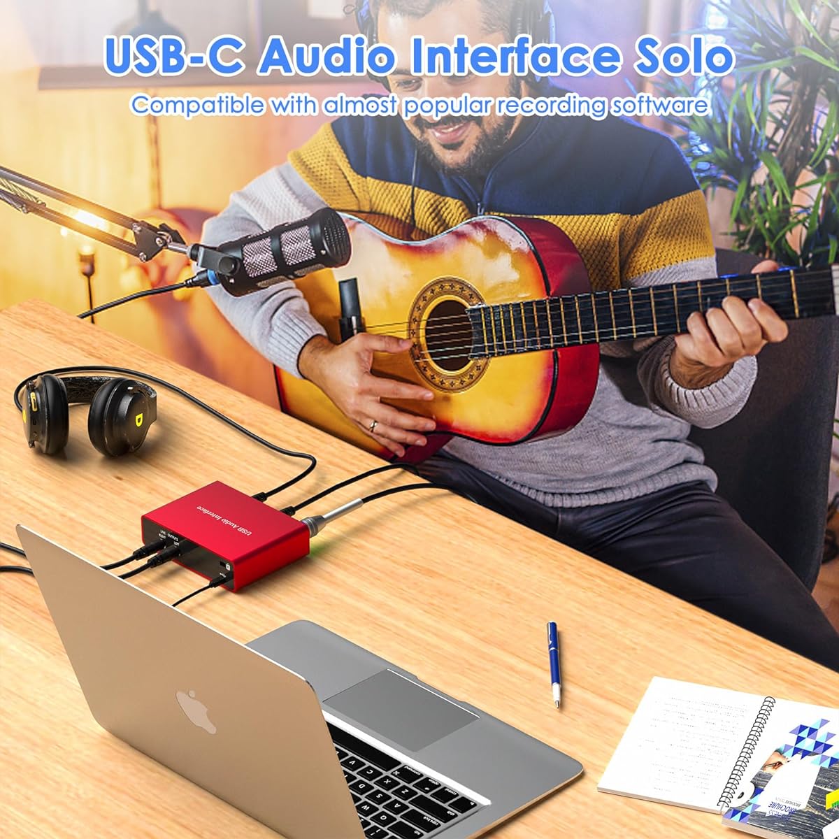 OseTub USB Audio Interface Solo 24-bit/192kHz 48V Phantom Power Compatible with Most DAWs and Recording Software USB Audio Interface Perfect for Podcast Recording and Live Streaming Plug and Play, OT-AR001B