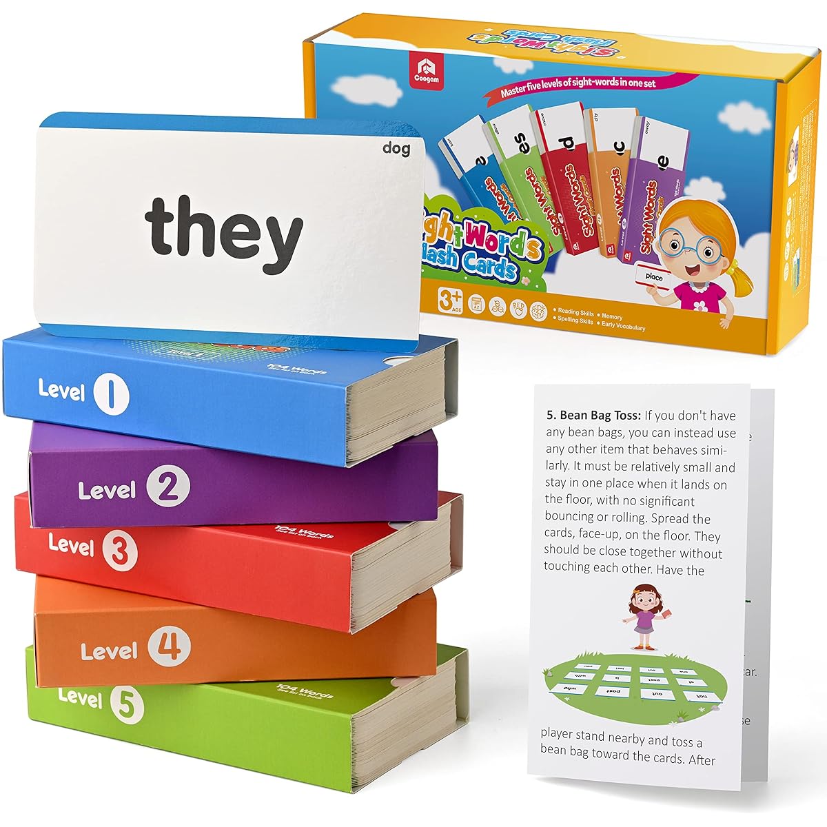 Coogam 520 Sight Word Learning Vocabulary Flash Cards by Dolch Fry High Frequency Sight Words Teaching Montessori Toys for Kindergarten 1st Grade/2nd Grade/3rd Grade/Homeschool