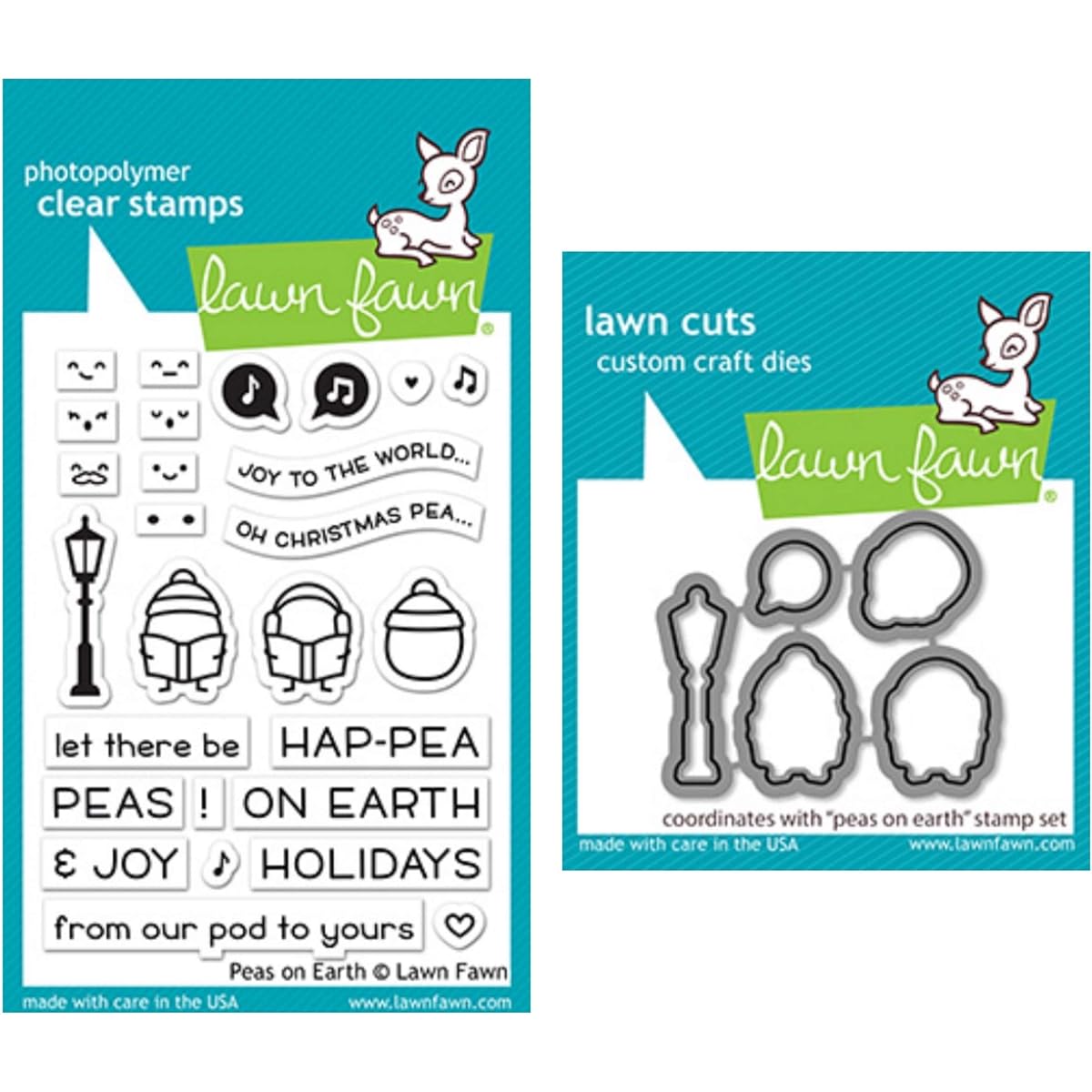 Lawn Fawn Peas on Earth 3x4 Clear Stamp Set and Coordinating Dice (LF2421 LF2422) Set of 2