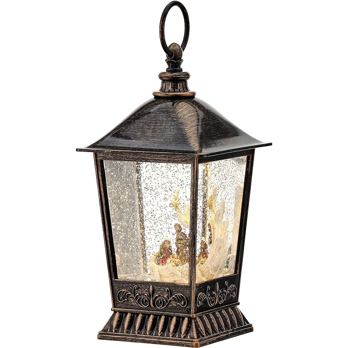 Regency International Nativity Lantern Water Globe 10 Inch Multicolor USB or Battery Operated with Timer LED Lights