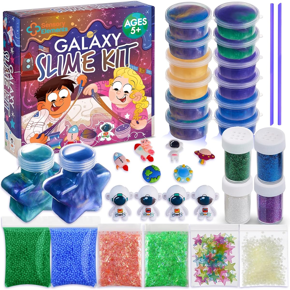 Galaxy Slime Kit for Boys and Girls - Colorful Premade Galaxy Slime Kids DIY Toy Slime Set with Glow in the Dark Stars for Girls Boys - Ages 5-12+