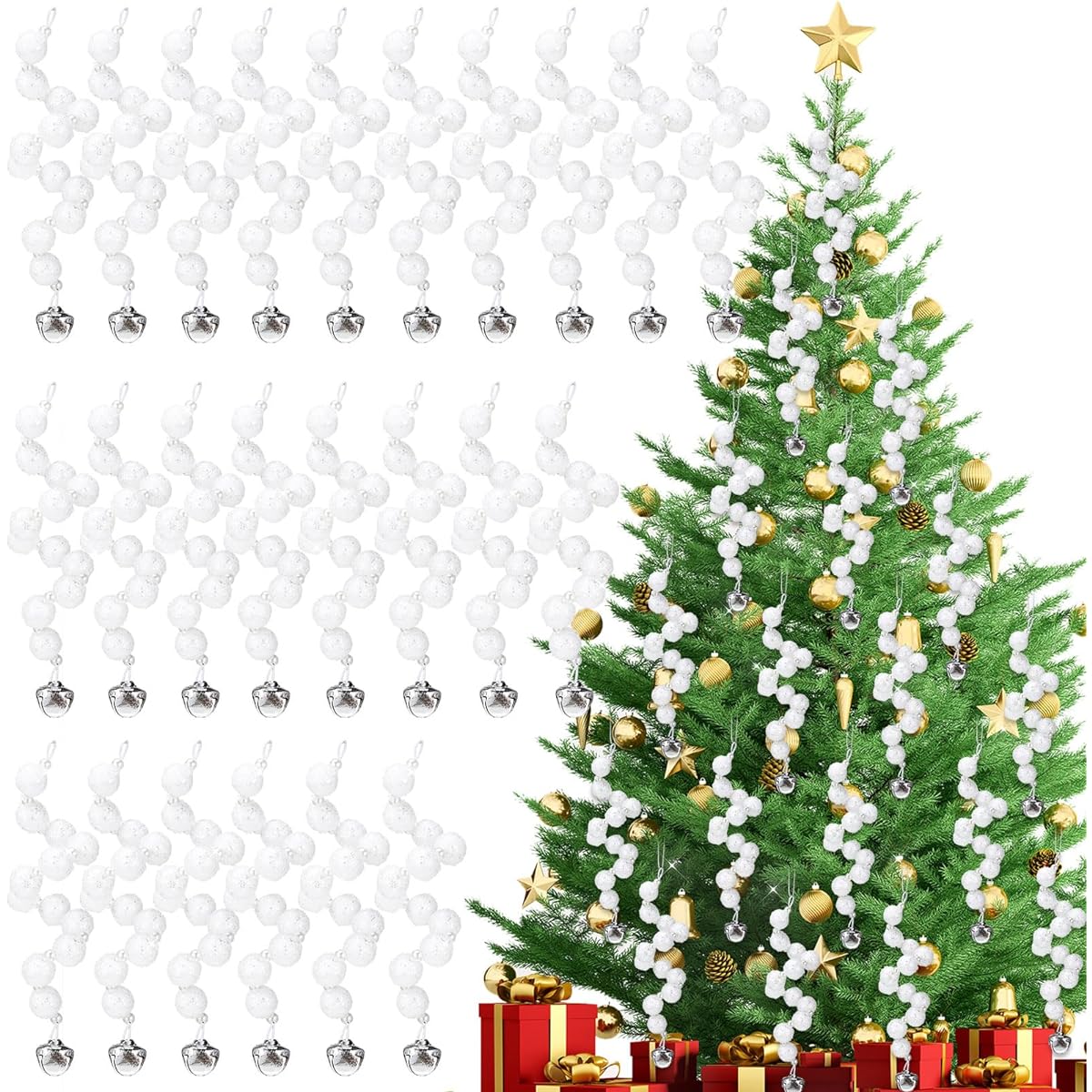 Poen Christmas Curly Picks Bell Shape Christmas Picks 24pcs White Christmas Decorations Bell Picks for Christmas Tree 6 Inch Christmas Tree Toppers Christmas Tree Picks for Party Ornaments