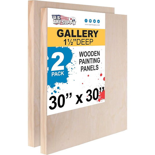 U.S. Art Supply 30" x 30" Birch Wood Painted Polling Panel Board Gallery 1-1/2" Deep Cradle (2 Pack) - Artist Deep Wood Wall Canvas - Paint Mixed Media Craft, Acrylic, Oil, Encaustic