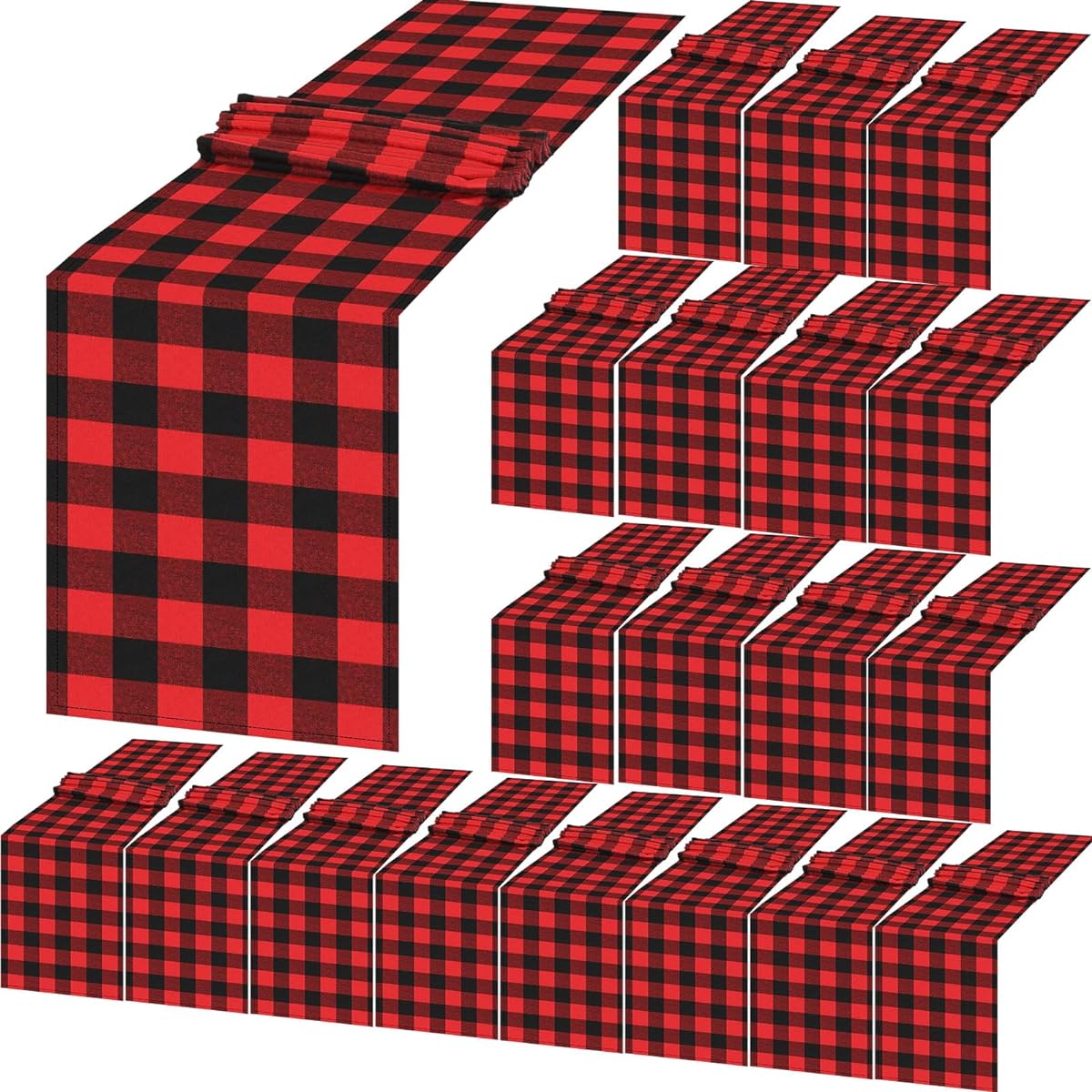Mixweer 20 Pieces Buffalo Plaid Table Runner 84 x 13 Inch Christmas Buffalo Check Collection Black and Red Check Table Runner Classic Farmhouse Table Runner for Kitchen Birthday Party Decoration
