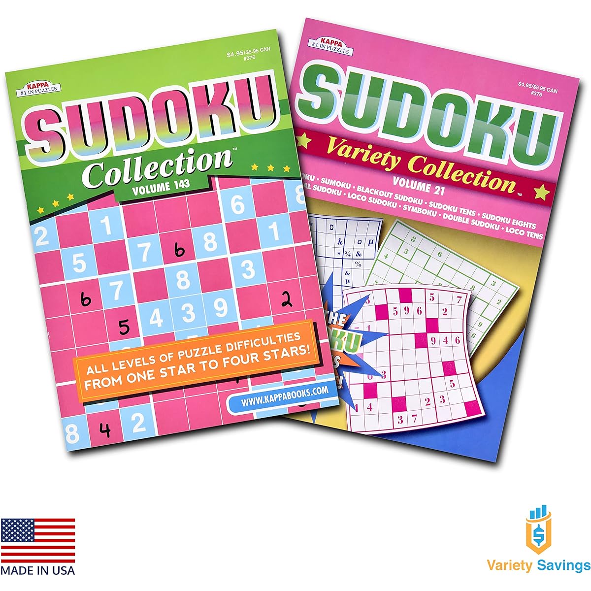 VARIETY SAVINGS 4 Pack 350+ Sudoku Puzzles for Adults with Hints & Tricks, Puzzle Book for Adults & Seniors, Seniors Brain Stimulation Activity Book, Large 8 x 10 Digest 5 x 8 Combo