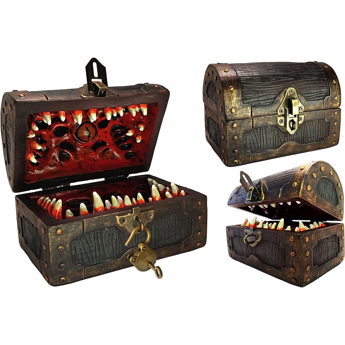 Galdor's Guild Mimic Dice Chest Storage Box | Free Lock & Key | Compatible with Dungeons & Dragons Players, Dungeon Master/DM RPG Games | Holder Vault Case | Holds 4 Sets of Polyhedral Dice (Regular)