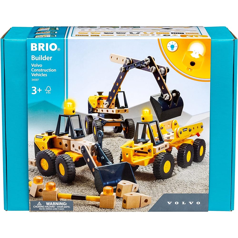 BRIO Builder Volvo Construction Vehicle DX Set 34597 "Total 213 Pieces" Ages 3 and up (Carpenter Tool Play Toy Educational Toy Pretend Play) Yellow