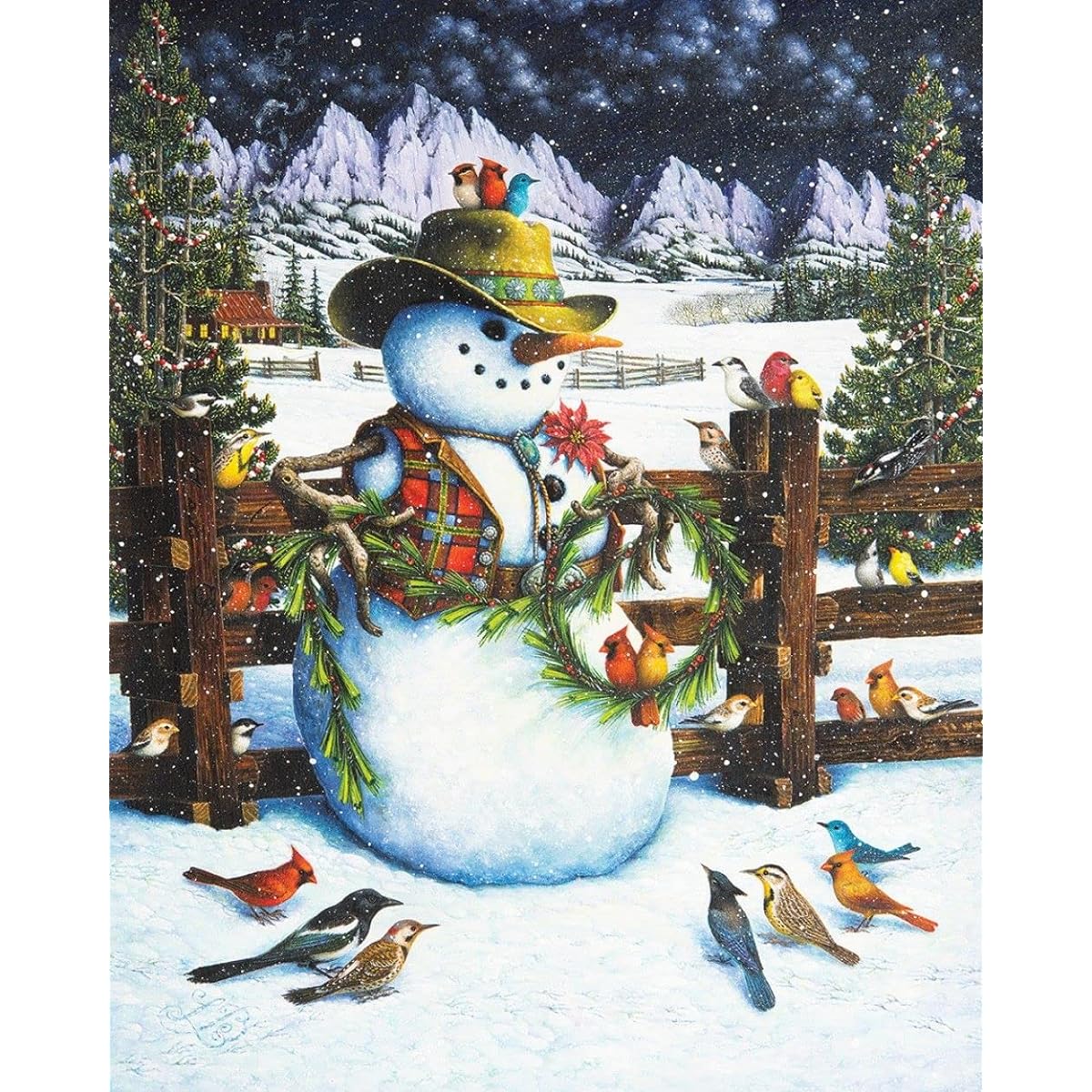 Springbok 1000 Piece Jigsaw Puzzle Western Snowman - Made in the USA 1000 Multi