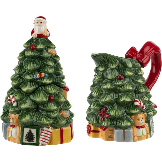 Spode - Christmas Tree Collection - Sugar & Creamer Set - 6 oz Capacity - Clay Pot - Dishwasher & Microwave Safe
