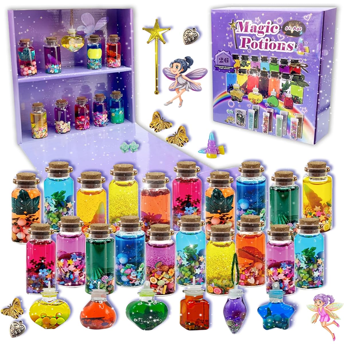 AWZNG Fairy Magic Potion Kit for Kids, 26pcs Bottles Magic DIY Mixie Potions Creative Art Craft Toys for Girls, Fun Birthday Gift Toys 6 7 8 9 10