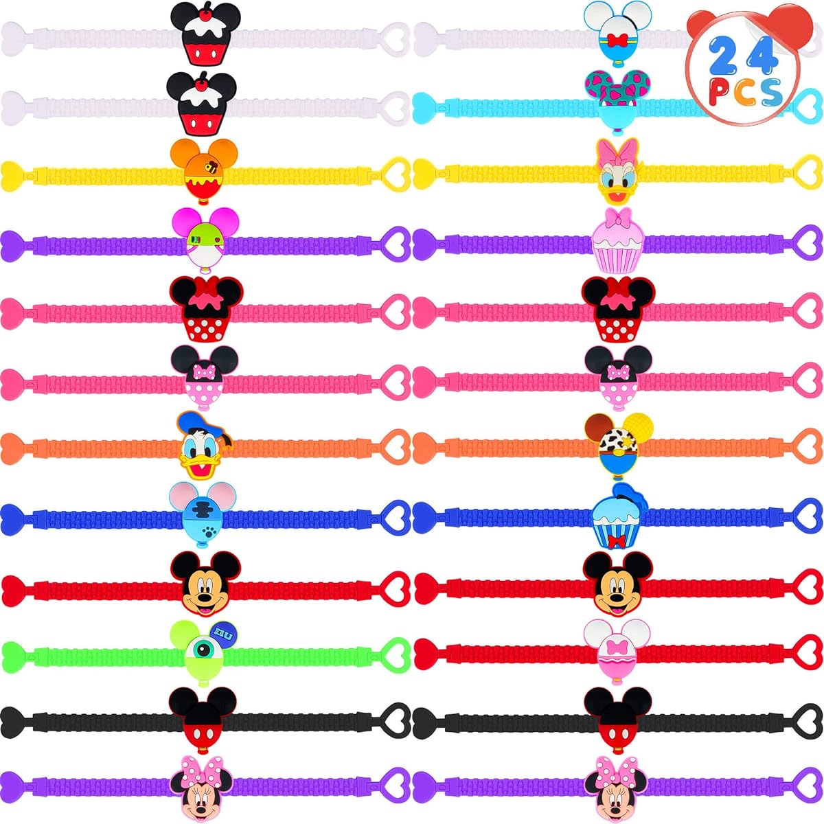 Dokotlag 24pcs Cute Mouse Theme Rubber Bracelets Adjustable Cartoon Silicone Wristbands Goodie Bag Stuffers for Kids Boys Girls Birthday Party Supplies Favors Decorations Gifts Classroom Prizes Rewards