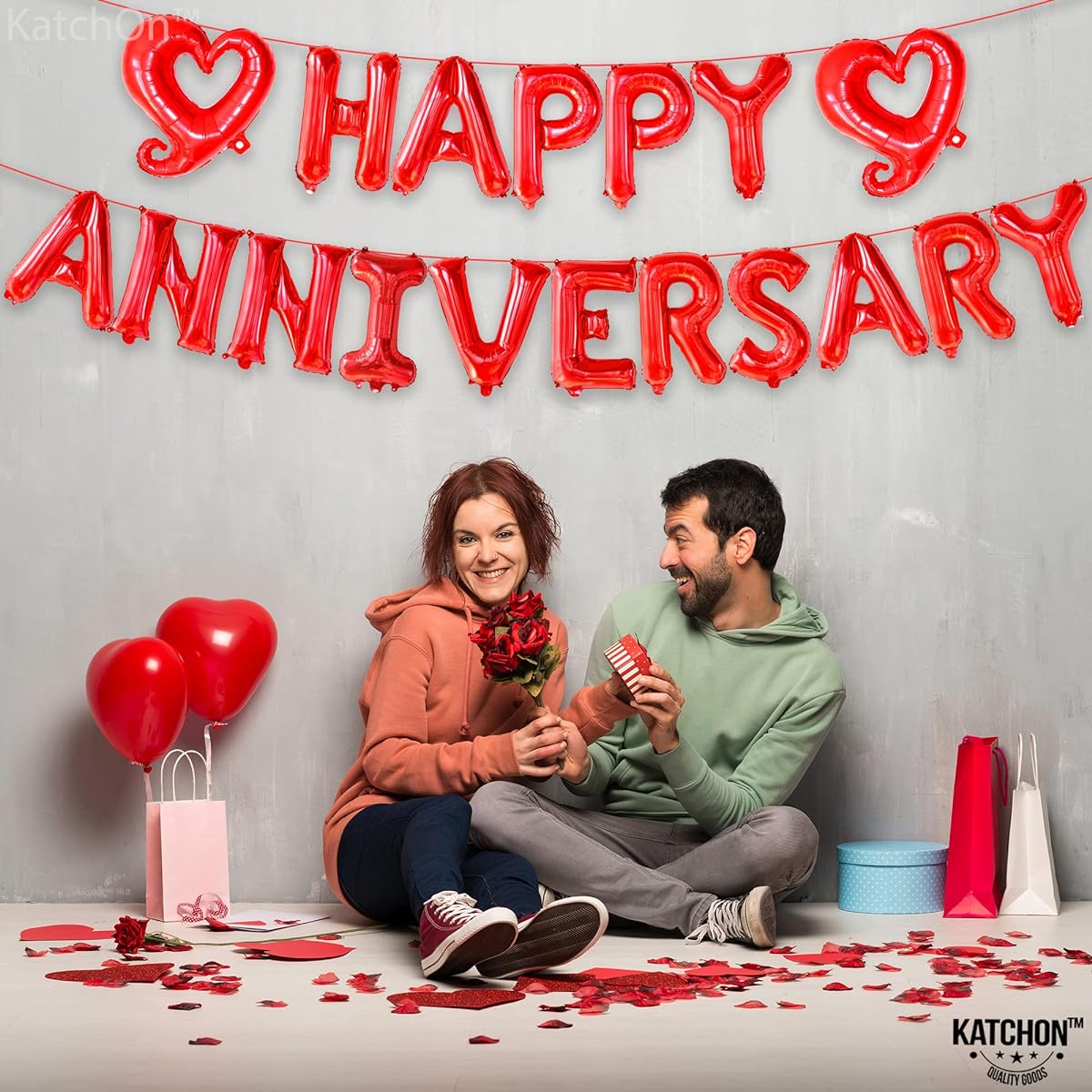 Happy Anniversary Foil Balloon with Hook Love Red
