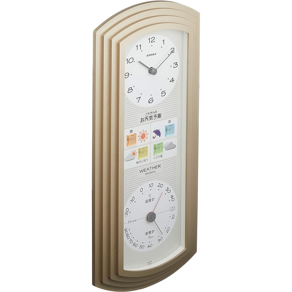Empex Weather Meter Temperature and Hygrometer Weather Pal EX with Weather Forecast Function for Wall Hanging Made in Japan Champagne Gold BW-5267 345x15.5x4.3cm