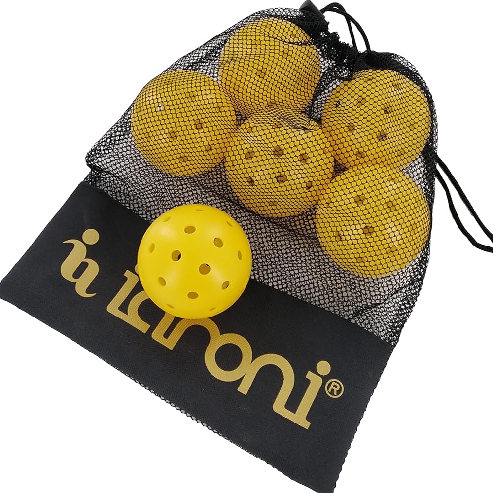 Pickleball Balls Outdoor Yellow Sports 6 Pieces with Storage Bag 40 Holes PE Accessories Performance Integrated Pickleballs Outdoor