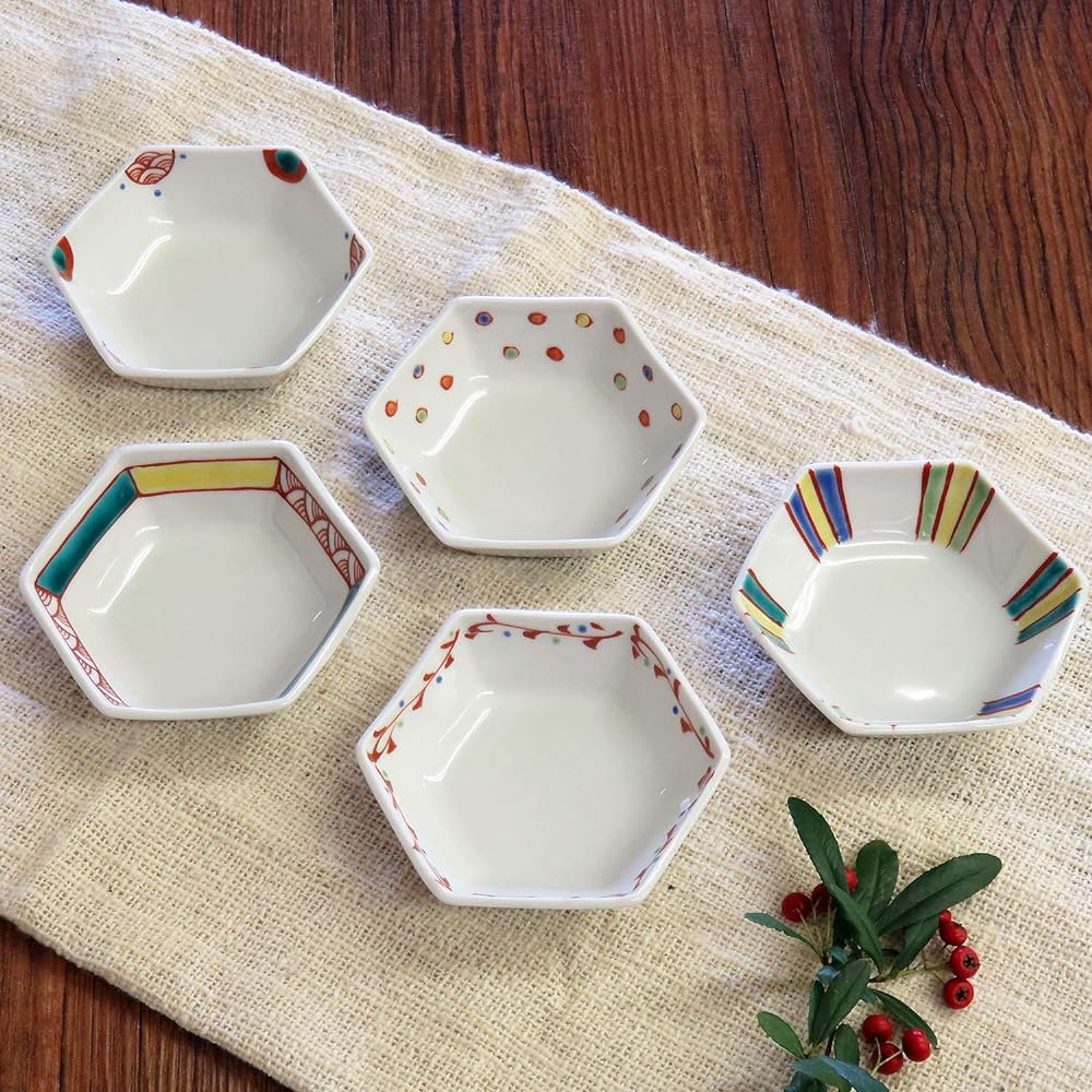 Small bowl, Japanese tableware set, Kutani ware, small bowl, set of 5, decorative pottery, stylish pot, serving plate