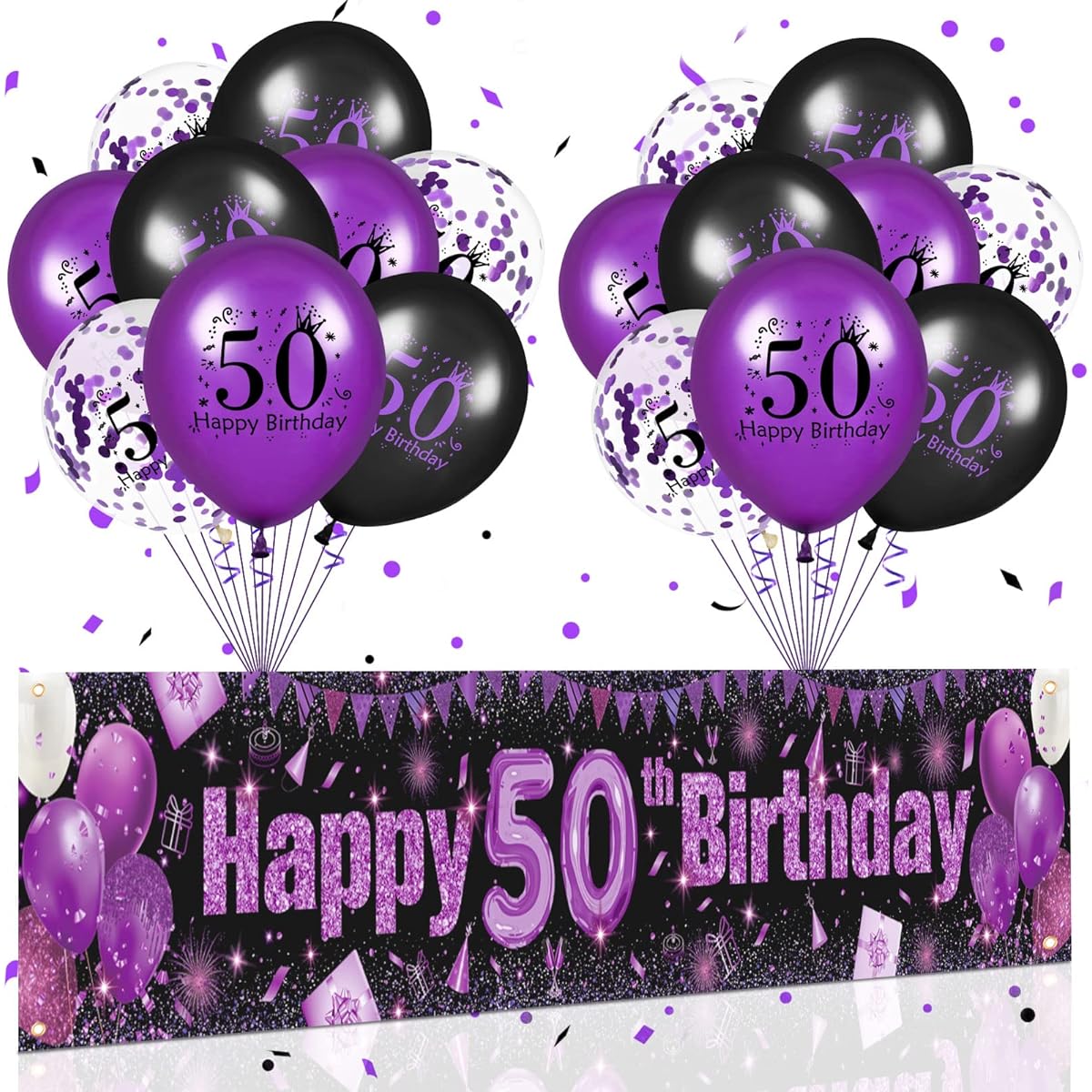 Purple 50th Birthday Decorations for Women Men Purple and Black Happy 50th Birthday Yard Banner 18 Pieces 50th Birthday Balloons 50th Anniversary Birthday Party Supplies Indoor Outdoor Decor