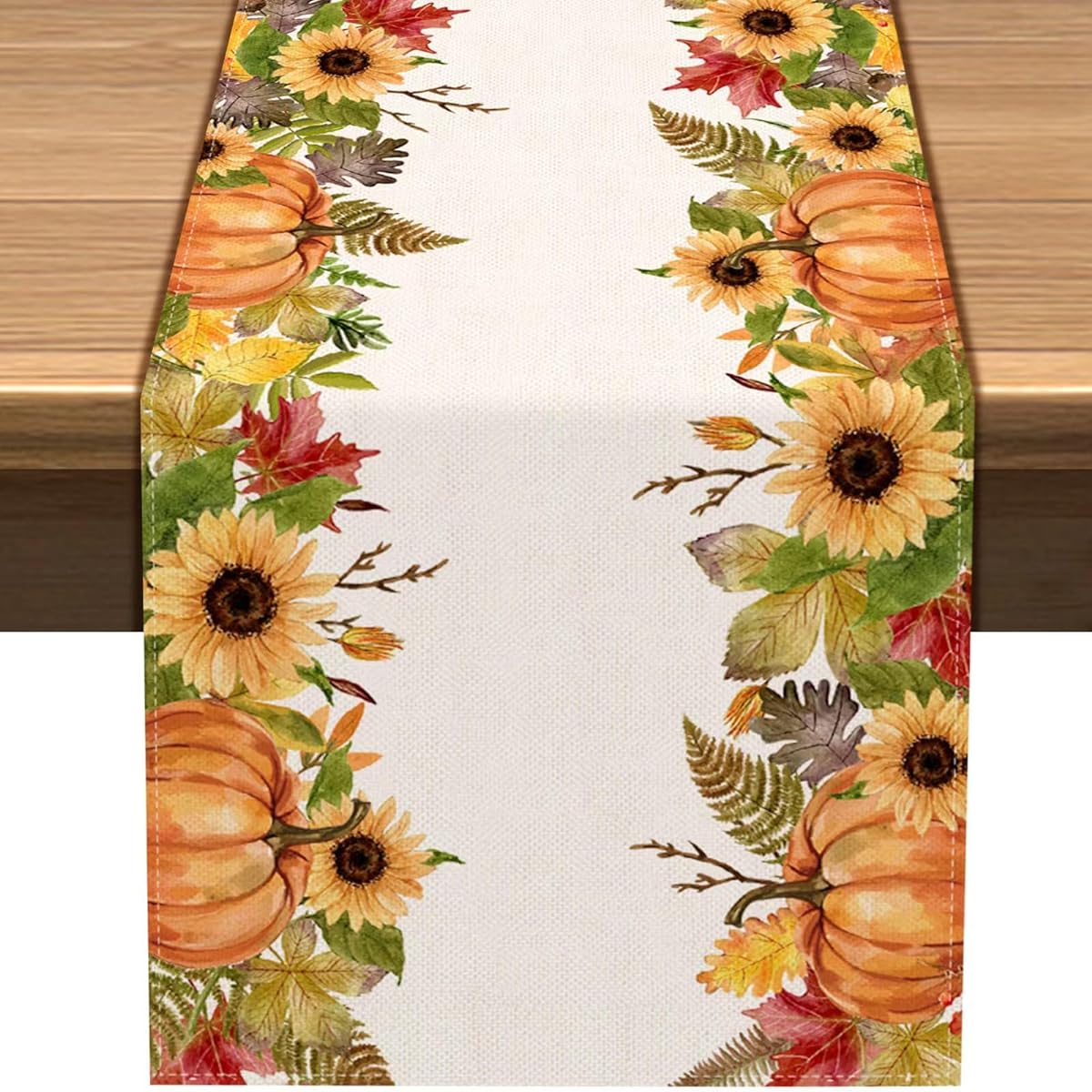 Vohado Pumpkin Sunflower Fall Table Runner Burlap Linen Maple Leaf Autumn Kitchen Dining Home Farmhouse Holiday Party Decorations
