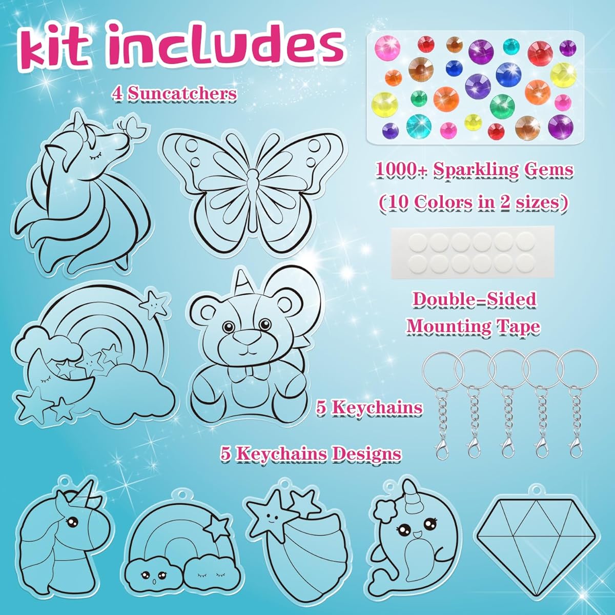 WAHFNG Gem Art Diamond Painting Kit for Kids - Make Your Own Keychain & Suncatcher - Arts and Crafts for Girls and Boys Ages 6-12 - Ages 4, 5, 6, 7, 8, 9, 10-12, 6-8 (Magic)