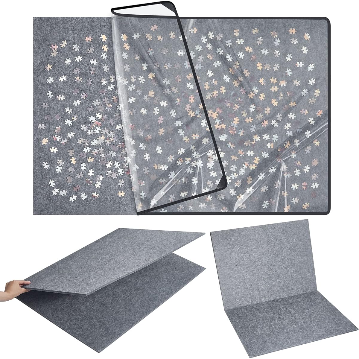 Sratte Large Size 45.7 x 30.7 Inch Foldable Felt Puzzle Board Portable Puzzle Mat with Dustproof Cover Jigsaw Puzzle Board Up to 2000 Pieces Foldable Puzzle Pad Puzzle Storage Board Non-Slip Surface