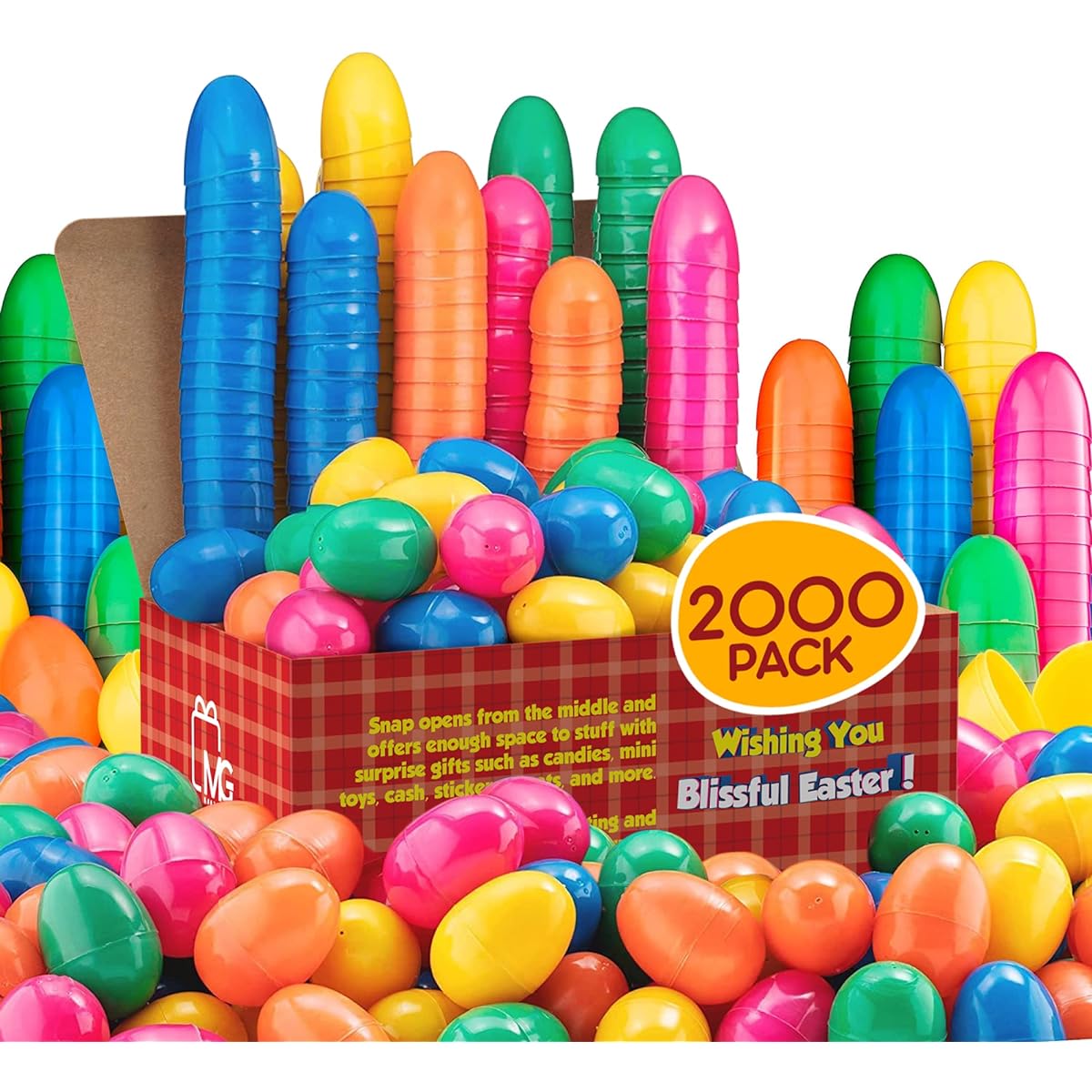 MAXYGIFT 2.25" Sky Blue Multicolor Surprise Plastic Easter Egg Hunt Easter Baskets Bulk (2000 Pack)