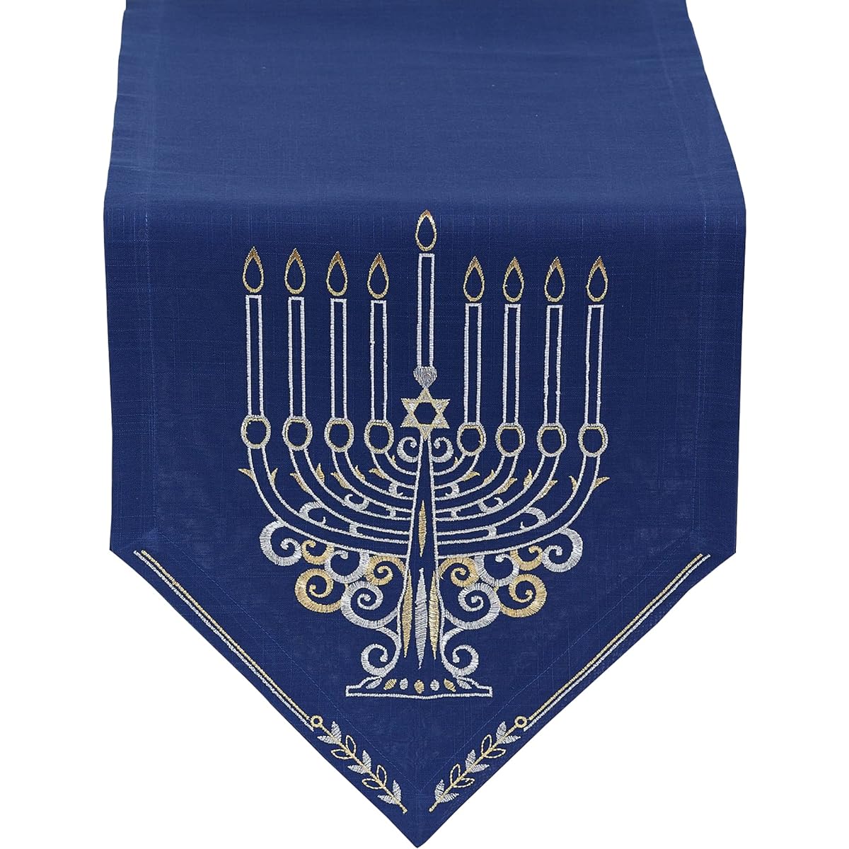 DII Hanukkah Tabletop Decoration Festival of Lights Celebration Décor, Table Runner, 14x108, Embroidered Menorah