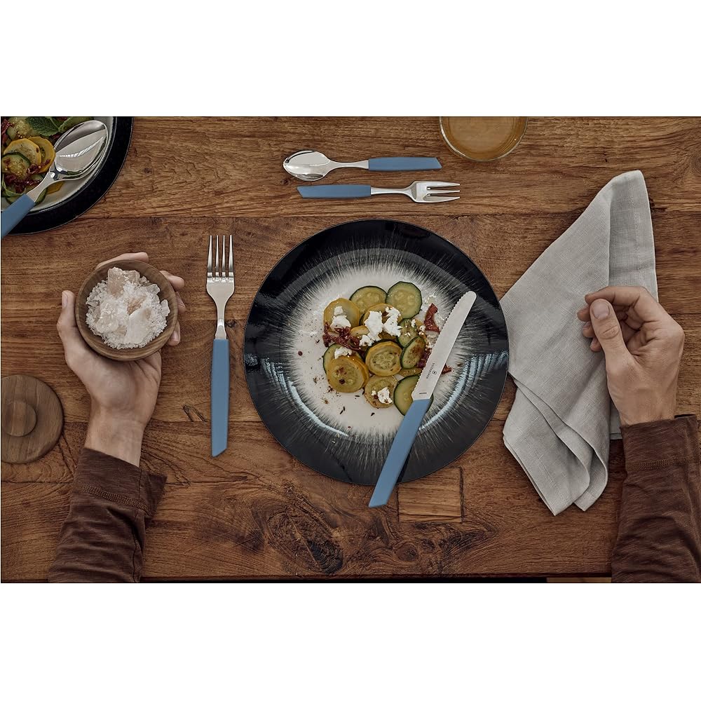 VICTORINOX Cutlery Table Set, Fork, Steak Knife, and 24 Spoons Set, Cornflower, Elegant Ergonomic Table Set to Decorate Your Dining Table, Dishwasher Safe, Swiss Modern 6.9096.11W2.24