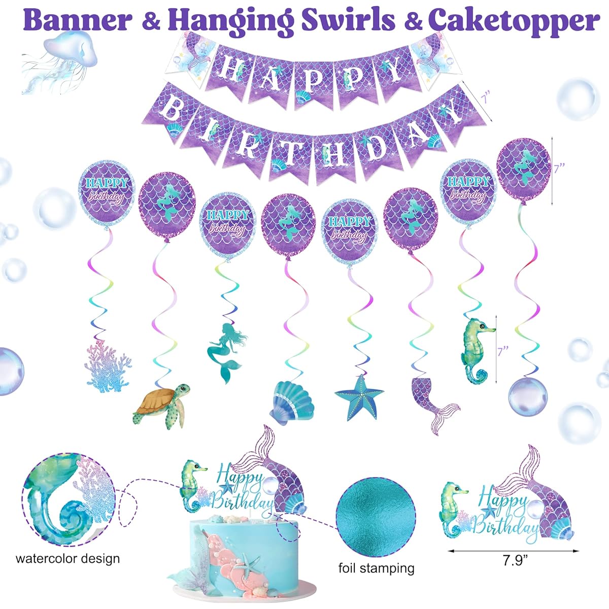 Nalyee Mermaid Birthday Decorations for Girls, Little Mermaid Party Decorations, Mermaid Birthday Party Supplies, Undersea Mermaid Party Decor