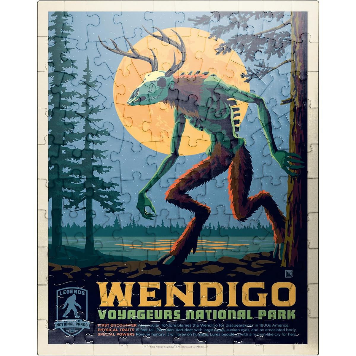 Legends of The National Parks: Voyageurs' The Wendigo, Vintage Poster - Premium 100 Piece Jigsaw Puzzle for Adults