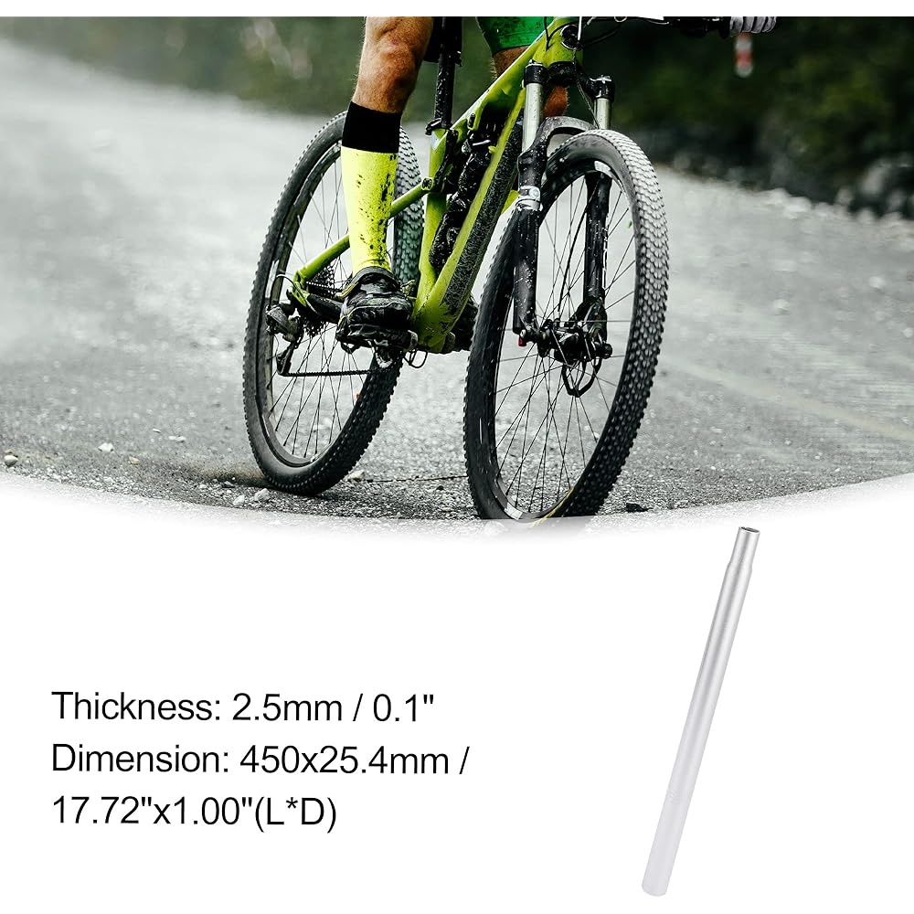 ACROPIX Bicycle Seatpost Aluminum Alloy Seat Tube No Scale Universal 25.4x450mm Silver Tone 1pc
