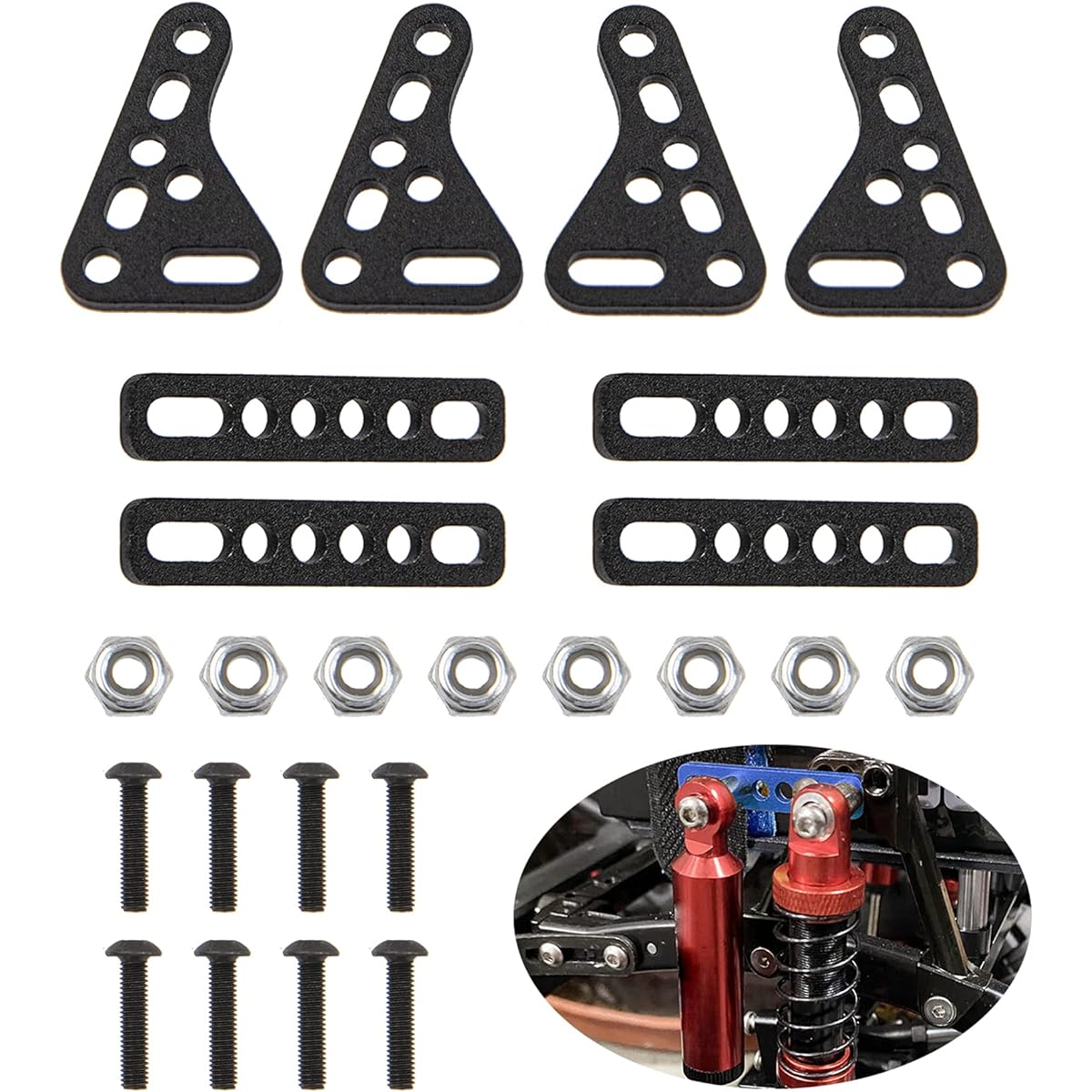 Metal Double Shock Absorber Bracket Damper Mount Stand Compatible with Axial SCX10 TRX4 TRX6 D90 90046 90047 1/8 1/10 RC Crawler Car (Black)