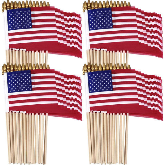 150 Pack Small American Flags on Sticks 5 x 8 Inch Handheld Small United States Flags Mini Handheld Memorial Day Flags with Sturdy Wood Poles and Safety Spear Tips for 4th of July Independence Day Decorations