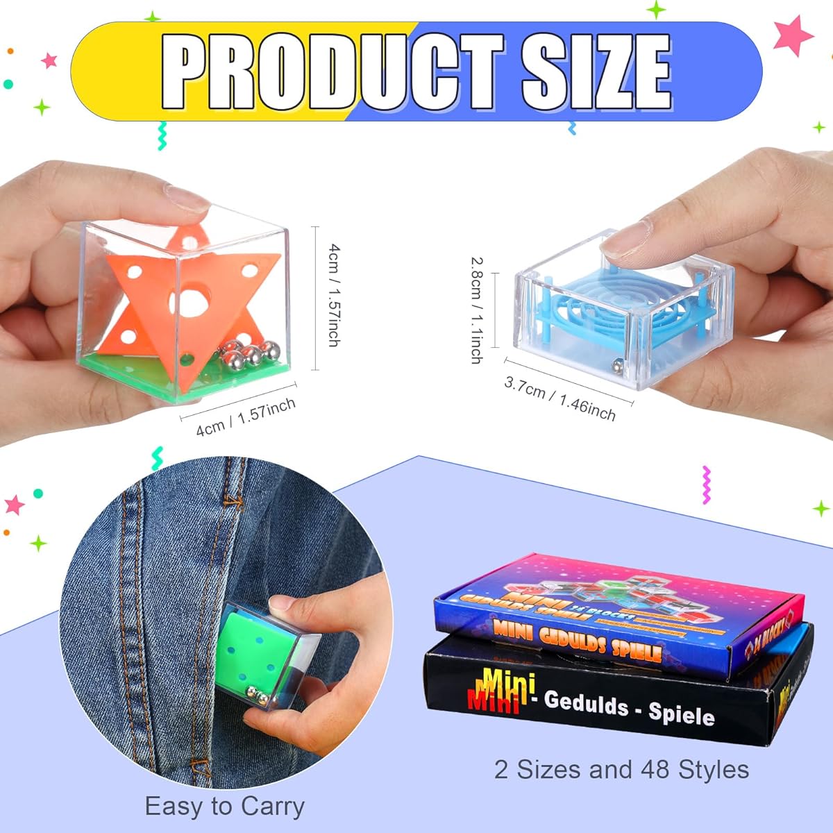 Lenwen 48 Piece Puzzle Mini Puzzle Cube 3D Ball Maze Cube Puzzle Cube Party Favor Game Challenge Decompression for Teenagers Adults (Cute Style)