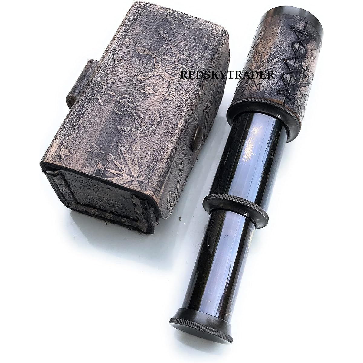 6" Brass Handheld Telescope Nautical Pirate Spyglass with Box Decorative Telescope