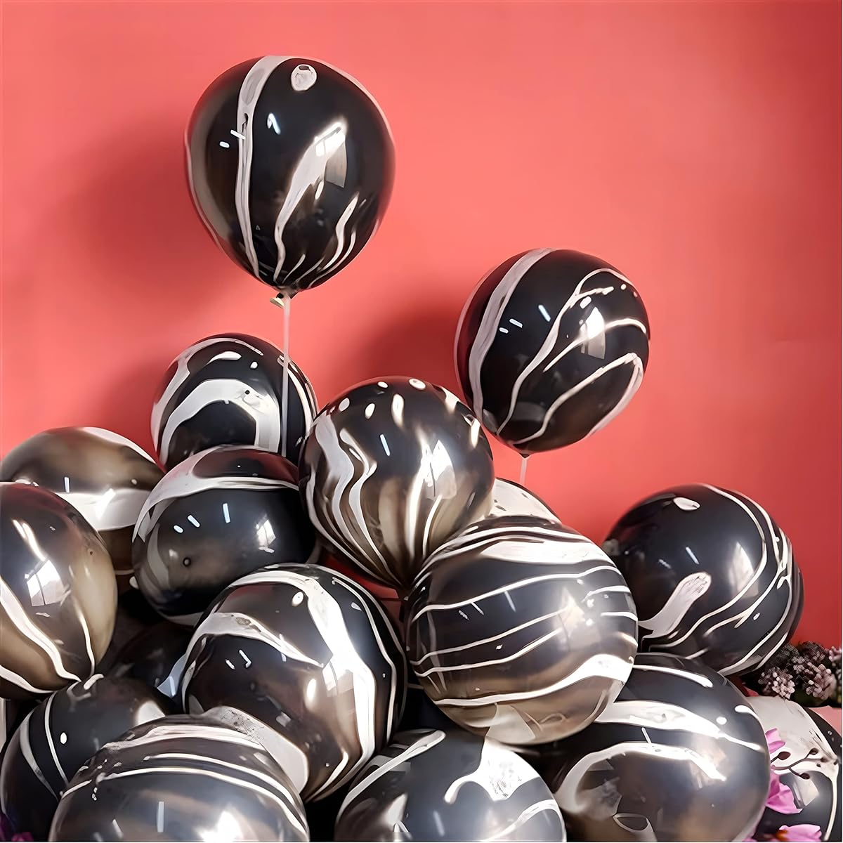 Black Tie Dye Balloons, 30pcs 12inch Agate Marble Latex Swirl Balloons Tie Dye Birthday Party Supplies Candyland Bachelorette Fun Hippie Party Decorations