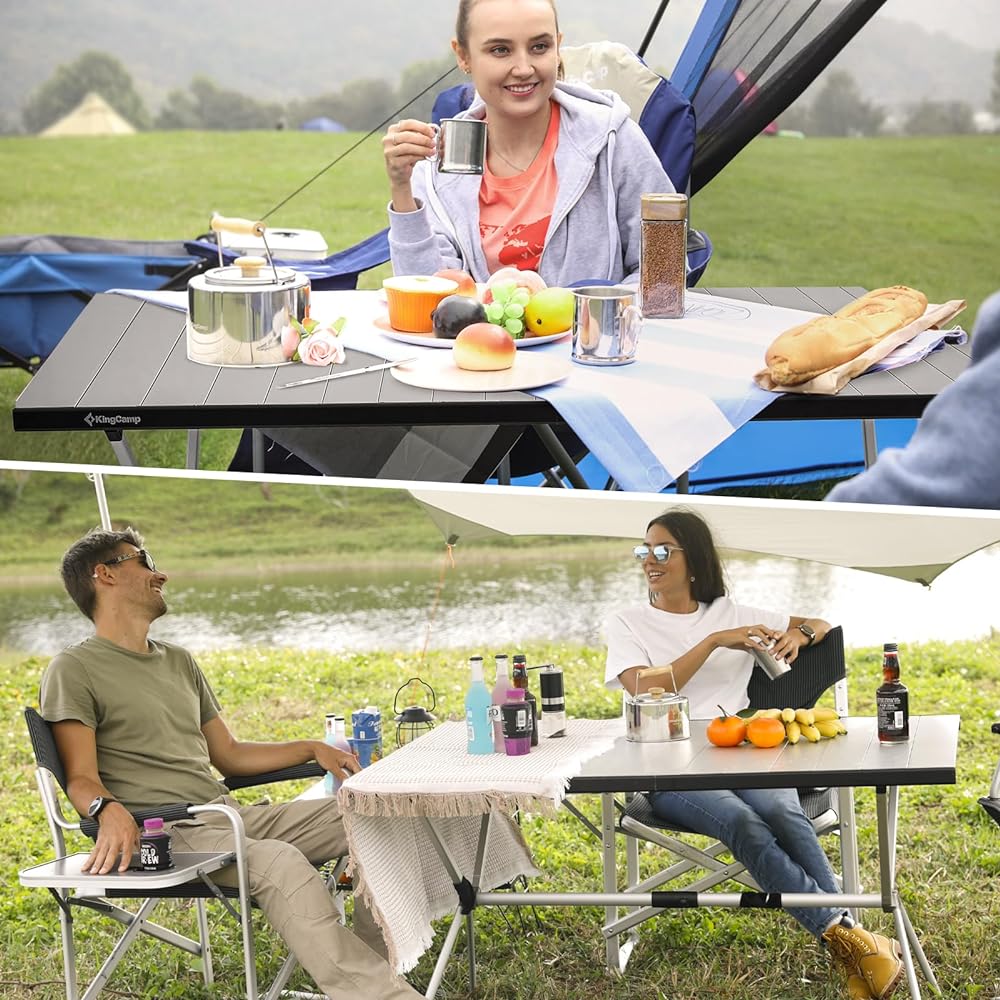 KingCamp Outdoor Table, Camping Aluminum Roll Table, Load Capacity 80kg, Easy to Carry, Dining Table, Lightweight, Foldable, Easy to Assemble, Storage Bag Included, Stable