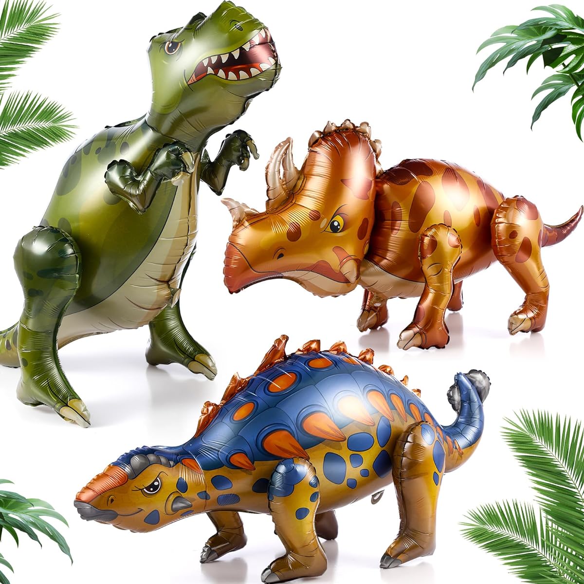 Silipull Giant 4D Dinosaur Balloons Inflatable Cute Freestanding Dinosaur Balloons Aluminum Dinosaur Foil Balloons for Kids Adults Jungle Dinosaur Theme Baby Shower Birthday Party Decoration Gift Supplies Set of 3