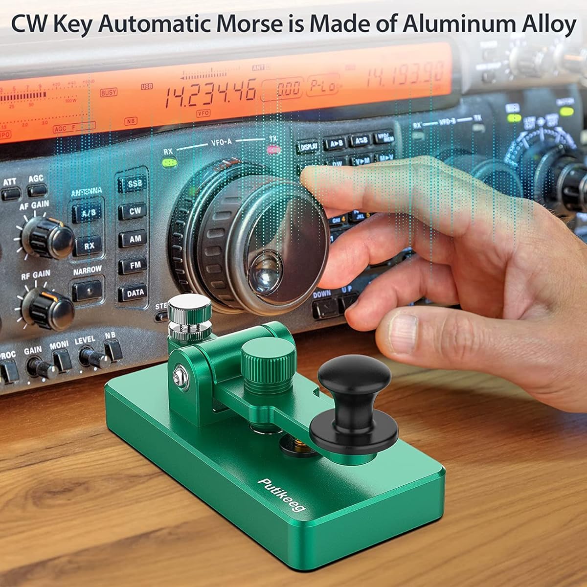 PUTIKEEG Morse Code CW Key Amateur Radio CW Morse Electric Key Paddle Morse Code Practice Machine Aluminum Alloy Morse Practice Key Morse Code Key (Green, Large)