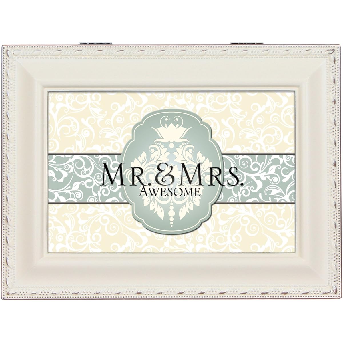 Mr. & Mrs Awesome Ivory Finish Musical Jewelry Box - Plays You Light Up My Life