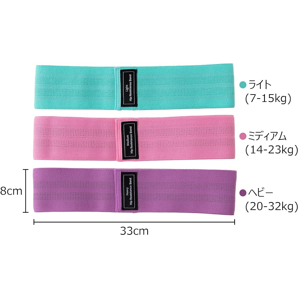 Mcm&Company [Supervised by Fitness Club ASK] By The Pro Hip Belt Elastic Band Latex Anti-Slip 3 Pieces 3 Resistance Set Length 33cm x Width 8cm A101