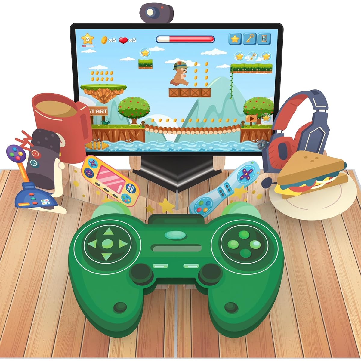 Rykamia Gaming Pop Up Cards, Formal Geek Birthday Cards for Siblings, Video Game Greeting Cards, Birthday Cards for Teen Boys, Video Game Birthday Cards, Birthday Cards for Boys, Gamer Birthday Cards