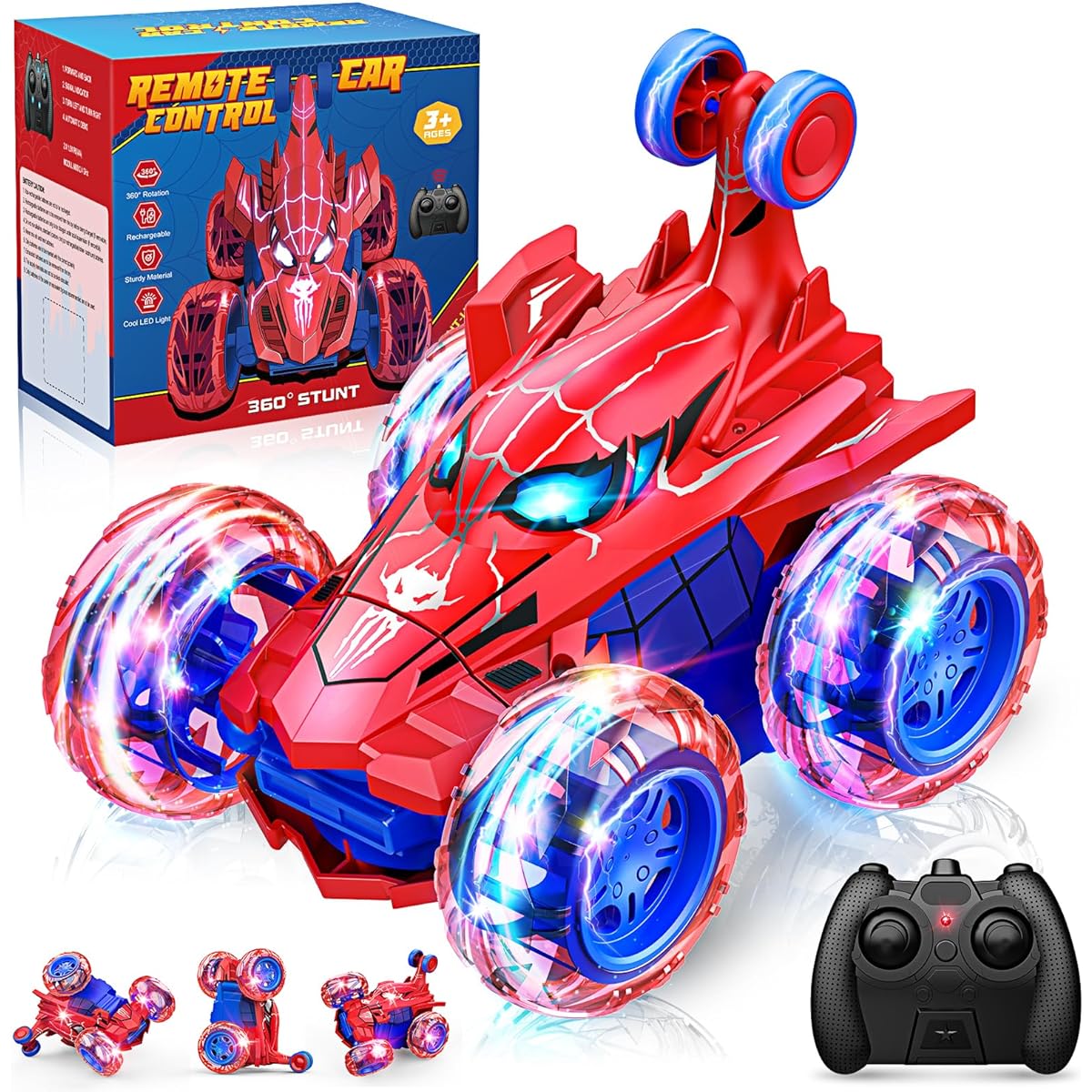 Remote Control Car 360° Rotation 2.4GHz High Speed Stunt RC Car with Wheel Lights Off-Road RC Crawler Toys for 4 5 6 7 8 Year Old Boys Girls Kids Outdoor Toys Birthday Halloween Christmas Easter Gift