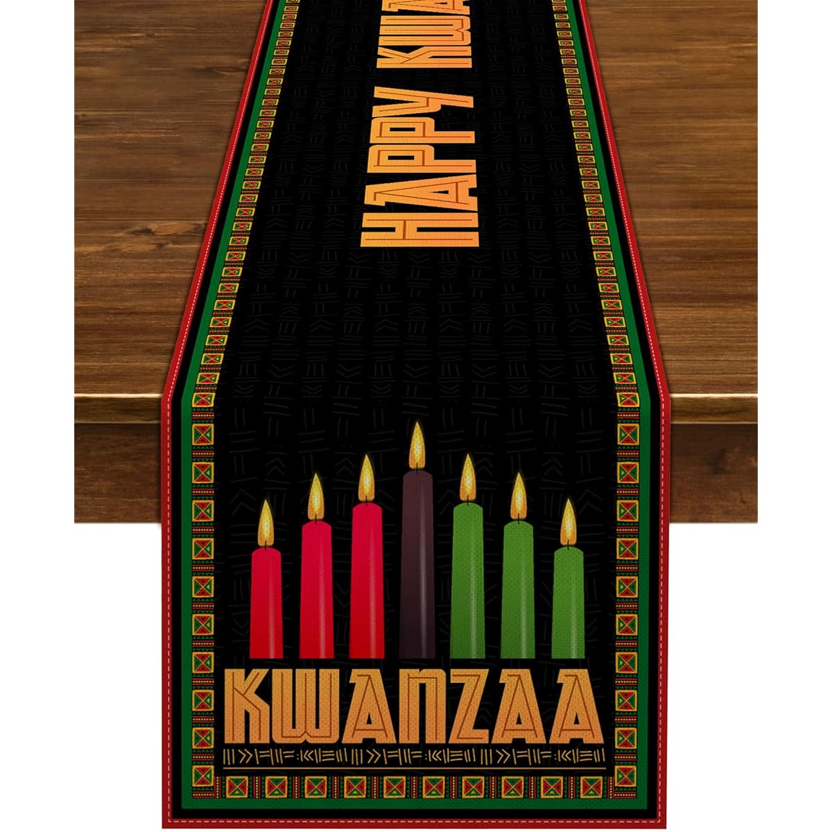 Nepnuser Happy Kwanzaa Table Runner African American Harvest Festival Party Decorations Kinara Candle Pattern Kitchen Dining Room Home Decor - 72 Inch