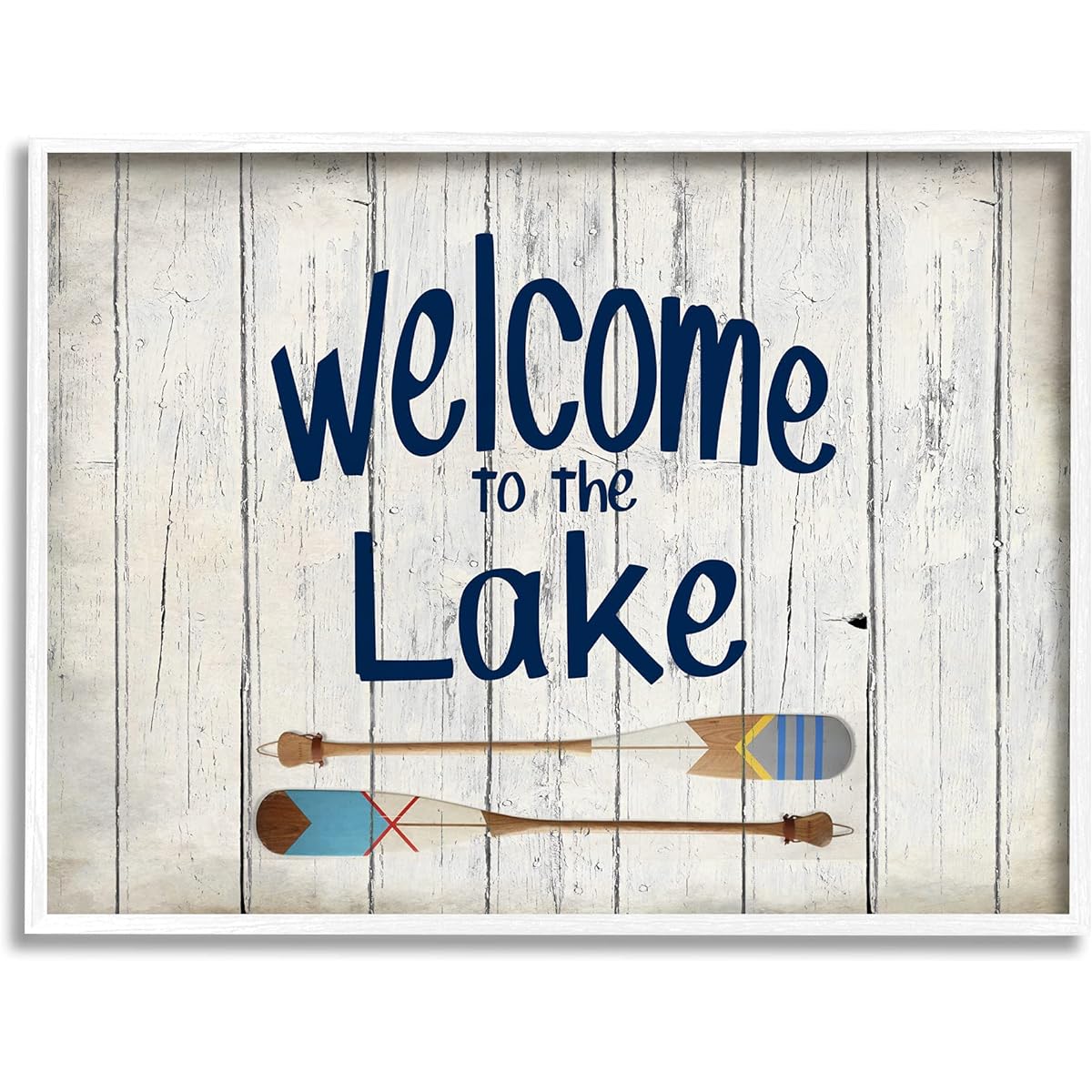 Stupell Industries Welcome to Lake Boat Olds Lake House Blue Greeting, Designed by Kimberly Allen White Framed Wall Art 24 x 30 Multicolor