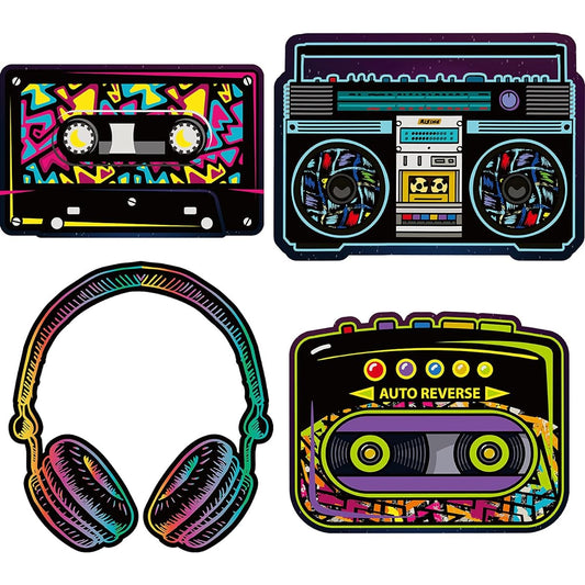 80s Party Decorations, 10-12 Inch 80s Cutouts, Large Cassette Player Cutout, Headphone Cutout, 1970s Party Decorations, 1980s Theme Party Decorations Kit, Retro Designs (12 Pieces)