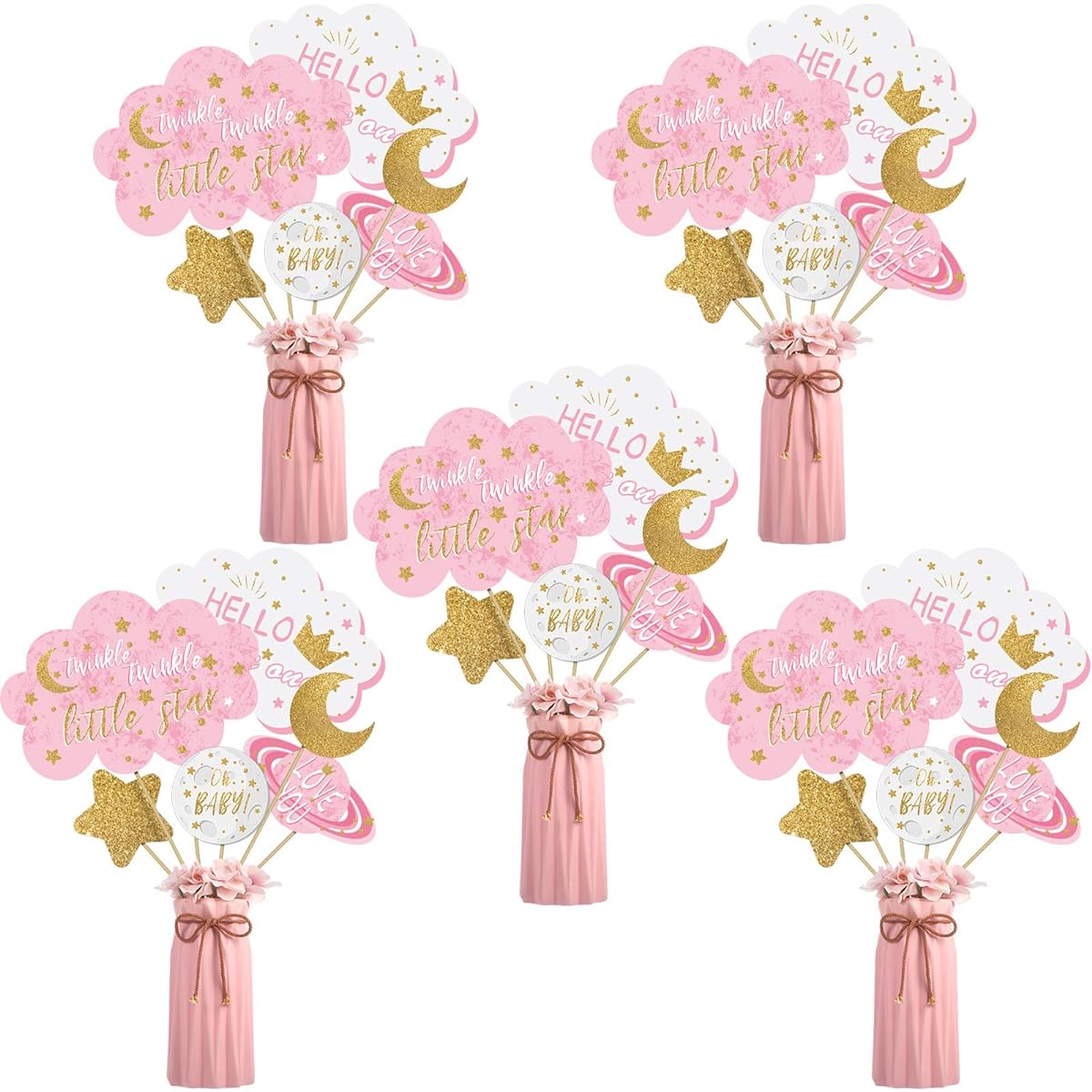 Twinkle Twinkle Star Centerpiece Sticks - 24pcs Star Party Table Toppers Birthday Party Decorations Baby Shower Birthday Party Supplies (Pink)