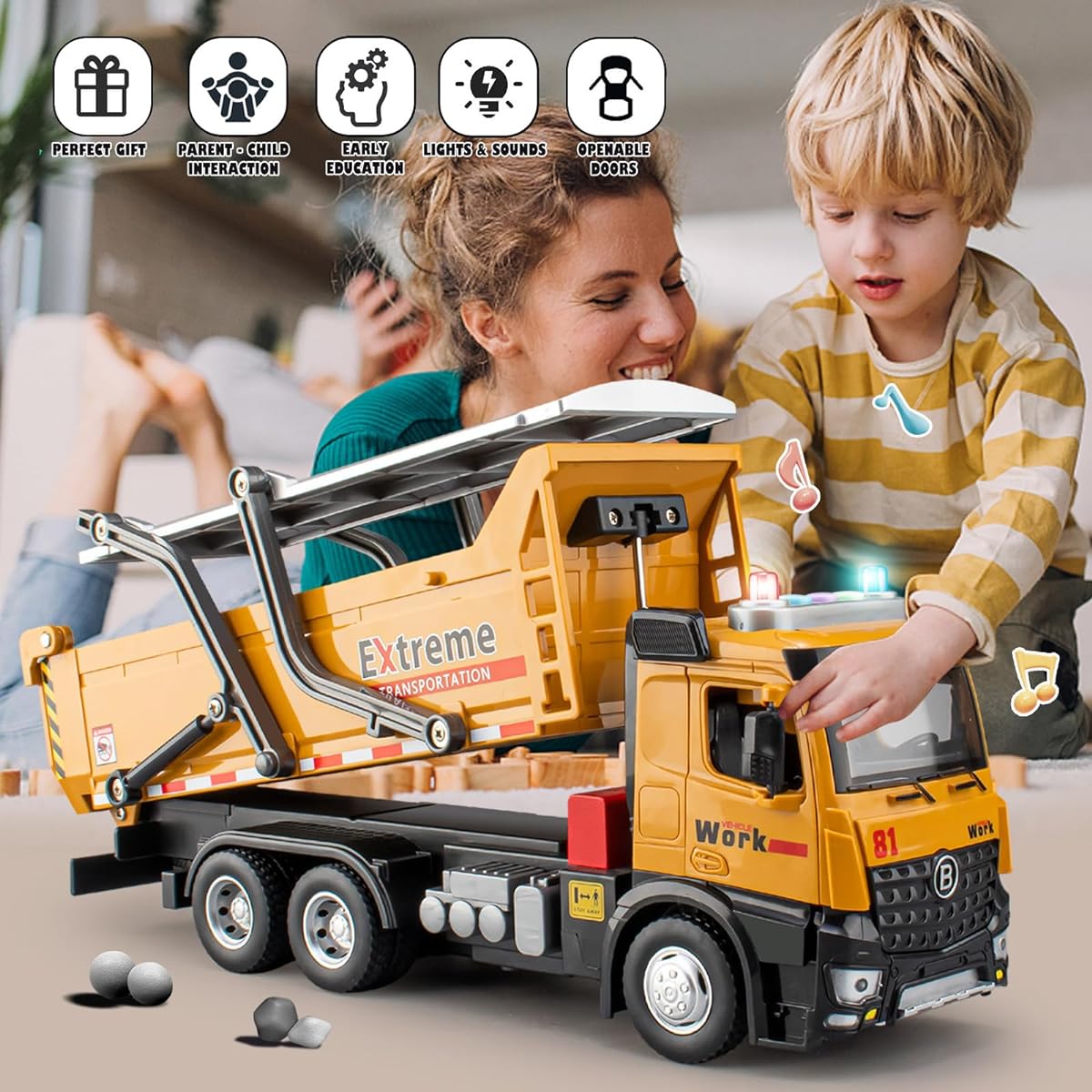 TAKGUD Dump Truck for Boys 4-7 Years 12 Inch Large Plastic Toy Dump Truck with Sounds and Lights Construction Vehicle Toy with Moving Parts for Kids