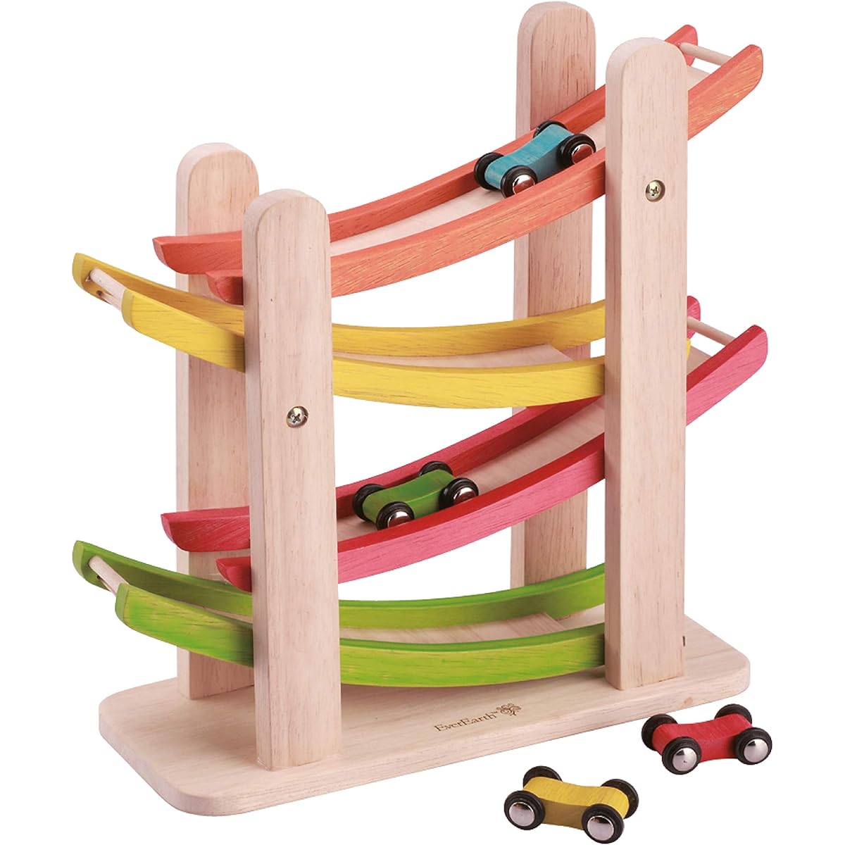 EverEarth Junior Slope Racer Toddler Race Track for 4 Wooden Cars with Race Car Ramp Set