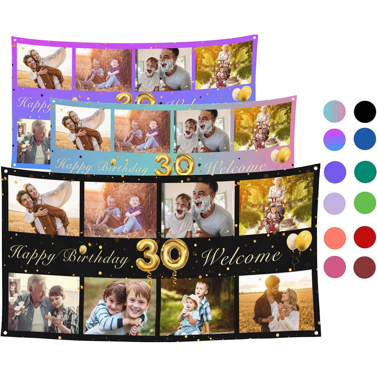 Custom Birthday Decorations Happy Birthday Banner with Photo Name Birthday Background Sign for All Ages for Men and Women